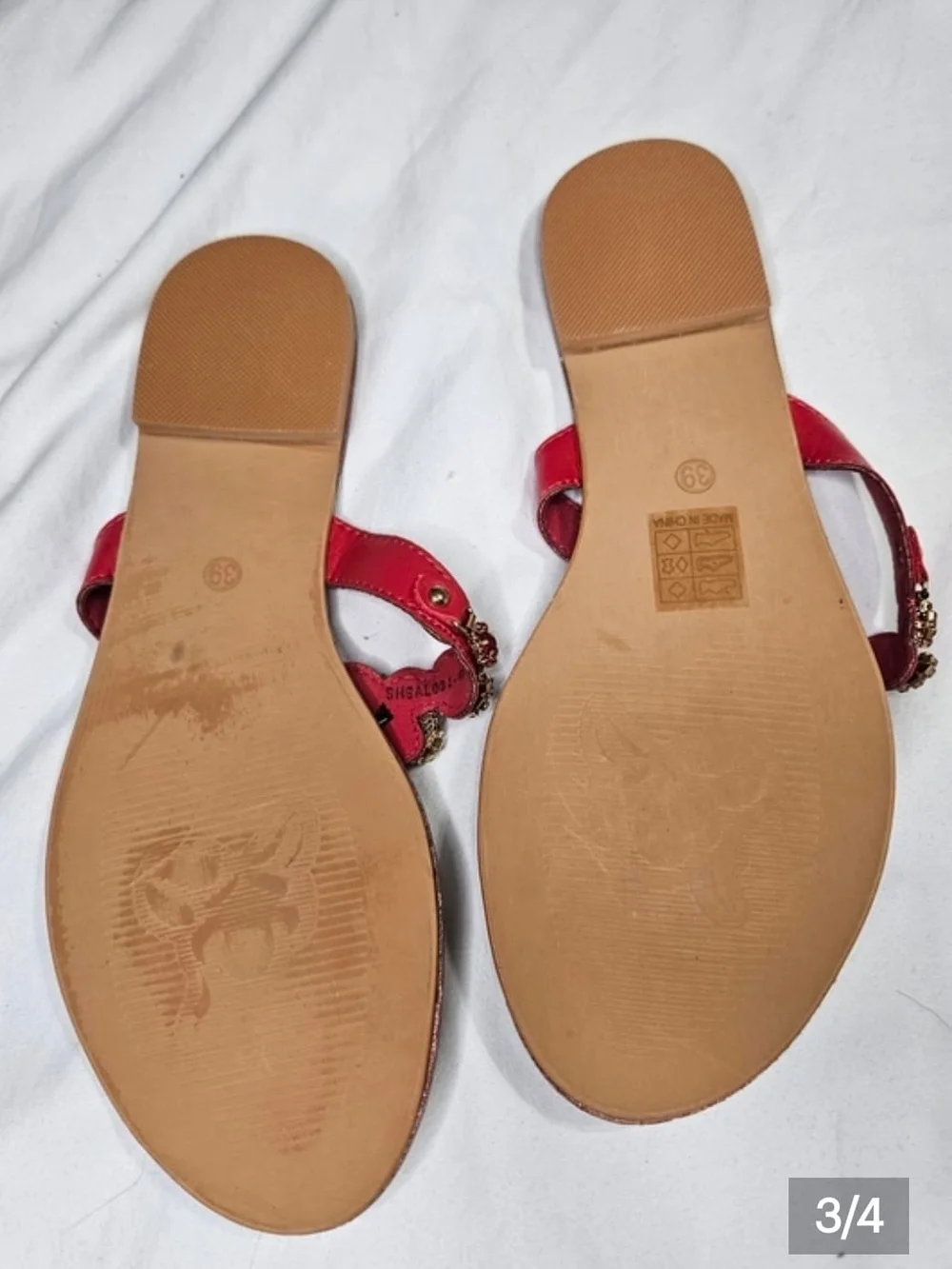 Red Jeweled T-Strap Women's Sandals by